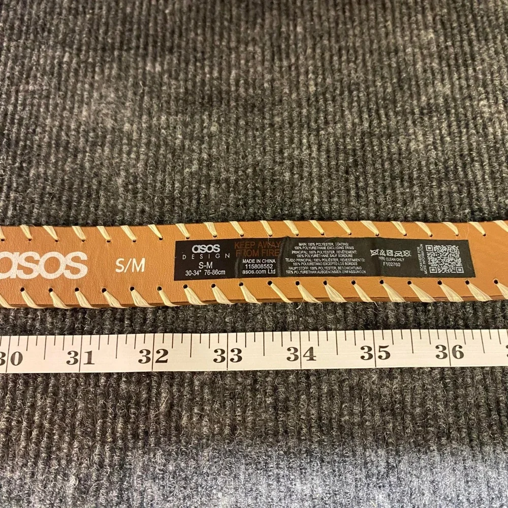 ASOS DESIGN Tan Brown Whipstitch Belt Gold Buckle S/M 115808552 Western Boho